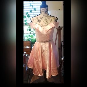 May Queen - MQ1815 Off Shoulder Satin Cocktail Dress